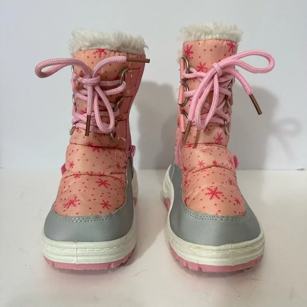 Apakowa Kids Pink and Gray Snow Boots | Little Girl Size 25 (8.5/9)